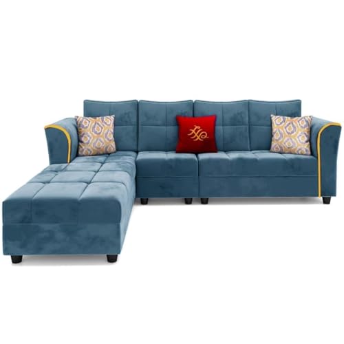 Image of FURNY - Melrond 5- to 6-Person Sofa Fabric Lhs Sectional L Shape Sofa Set (Right Facing-Teal)