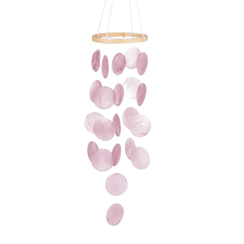 LUMOOM Muschel Windspiele, Boho Deko Muschel Traumfänger Girlanden, Einzigartiger Herrlicher Klang, Windspiel Garten Hängend Deko für Terrasse Rasen Garten, Kreis (Pink)
