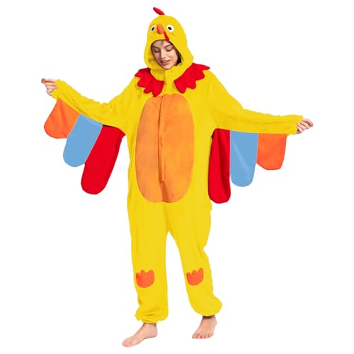 OLAOLA Turkey Adult Onesie Flannel Unisex Animal Pajamas Plush Cosplay Costume Halloween One Piece Sleepwear