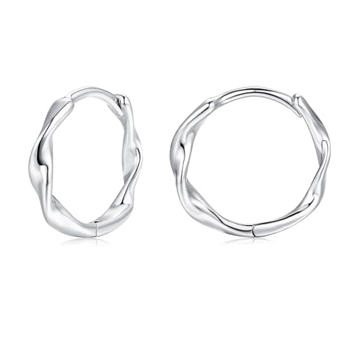 Loutade Creolen Silber 925 Klein, 925 Sterling Silber Twisted Huggie Ohrringe, Hypoallergen Creolen Silber 925 Kleine Leichte Schlafen Knorpel Kreis Endless Kreolen Ohrringe für Damen Frauen