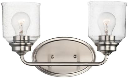 Maxim Acadia-Bath Vanity Light-Bell Shaped Glass Shades-10.5 inches high-Satin Nickel Finish-2 Bulb Count