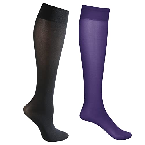 Celeste Stein Designs Women's Firm Compression Trouser Socks - Opaque Closed Toe 2 Pack - Purple/Black Celeste Stein Designs Women's Firm Compression Trouser Socks - Opaque Closed Toe 2 Pack - Purple/Black