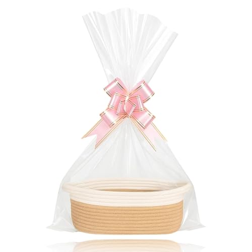 Cesta de Regalo Vacía, Cesta Trenzada para Regalos, Cesta Tejidos Algodon, Bolsas de Regalo y Cintas, para Envolver Regalos, Navidad, Boda, Cumpleaños