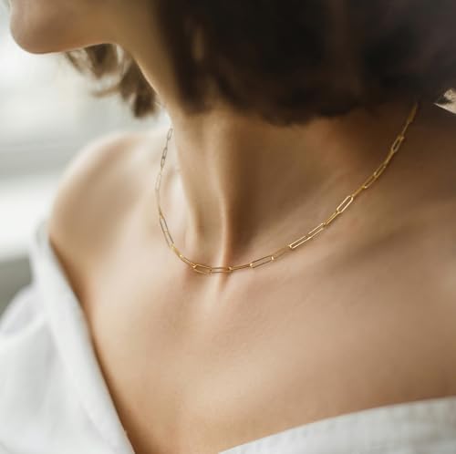 Real Genuine Solid 1/20 14K Yellow Gold Paperclip Chain Necklace 3 mm 18 Inch Paper Clip for Women and Men Golds3
