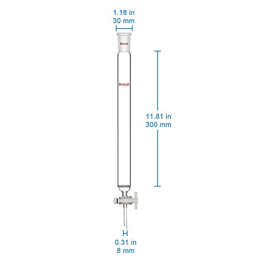 stonylab Chromatographie Säule aus Borosilikatglas, Chromatography Column 24/40 Gelenk Chromatographie Säule mit Fritte Scheibe und PTFE-Absperrhahn, 30mm Säule O.D und 300 mm Effektive Länge