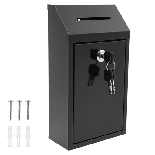 Boîte à dons en métal avec serrure à clé, boîte à propositions d'extérieur avec fentes d'introduction, durable, pour la maison, le bureau, l'extérieur...