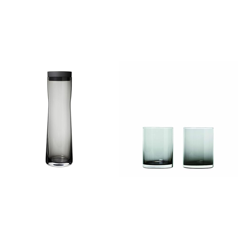 Blomus -SPLASH- Wasserkaraffe aus Rauchglas, rauch/dunkelgrau & 63914 MERA Trinkgläser, Glas, Smoke, 2 Stück (1er Pack)