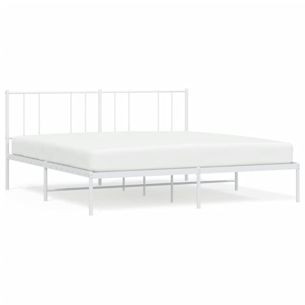 Telaio letto con testiera in metallo bianco 200 x 200 cm Telaio per camera da letto Struttura del letto dell'hotel Cornice da letto per soggiorno Adatto per camera da letto