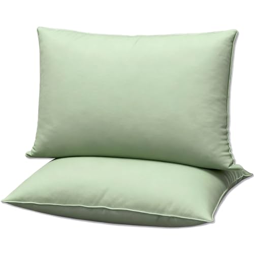 Image of Flat Ultra Thin Bed Pillows King Size Pillow Set of 2 Extra Soft Down Alternative for Stomach Back Sleeper Sage Green 20x36inches