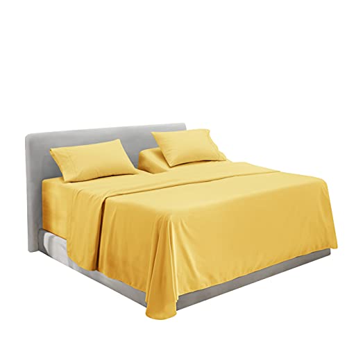 Image of Hearth & Harbor Extra Deep Pocket 5-Piece Bed Sheets Set - Super Deep Fitted Sheet 18 - 24 inces Depth, Fits High Profile Mattresses with Toppers, Split King, Custard Mellow Yellow