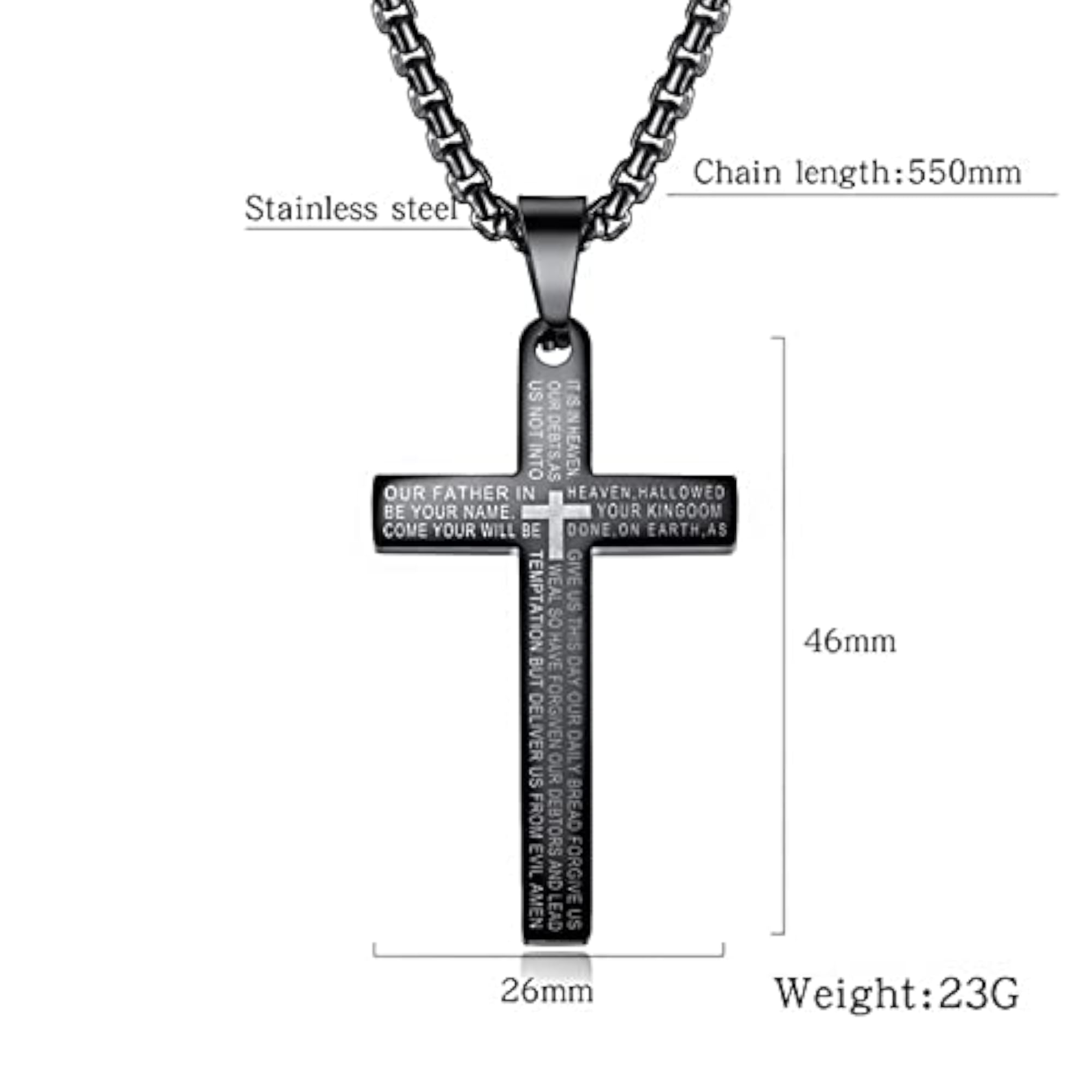 Stainless Steel Lord's Prayer Cross Necklace Chain Pendant
