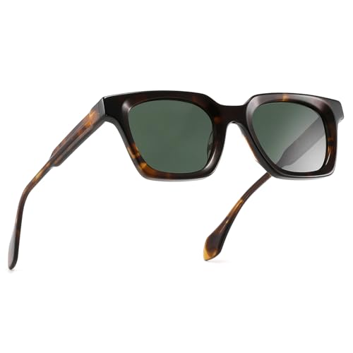 Retro Sunglasses for Men/Women,Acetate Square Thick Framed Sunglasses, Trendy Vintage Driving glasses