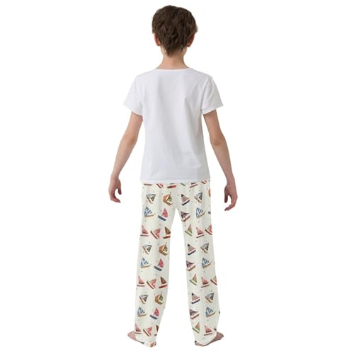 ZZXXB Sailboat Pattern Boys Long Pants Soft Trousers Elastic Waist Kids Lounge Bottoms with Pockets S-XL3