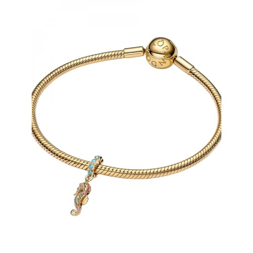 Charm colgante Pandora Moments 763895C01caballito de mar con brillo de oro de 14k 3