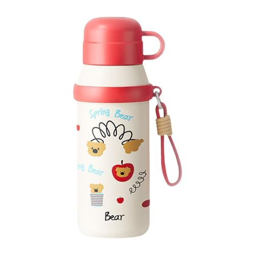 Milageto Termo de acero inoxidable con tapa, diseño de dibujos animados, 660 ml, ideal para viajes en casa, gimnasio, picnic al libre, Rojo