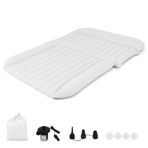 COSTWAY Colchón Hinchable 190 x 130 cm, Colchón de Aire para Camping en Coche, Cama de Aire con Bomba de Aire, Doble Cara de Flocado y Bolsa de Transporte para Camiones (Beige)