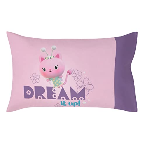 Image of NoJo DreamWorks Gabby's Dollhouse Dream It Up Multi-Colored Rainbow PJ Time 4 Piece Toddler Bed Set - Comforter, Fitted Bottom Sheet, Flat Top Sheet and Reversible Pillowcase