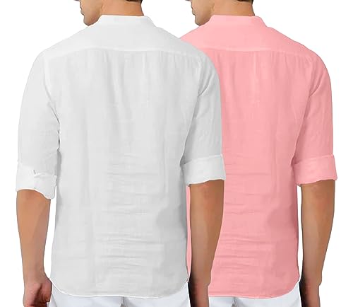 Image of FINIVO FASHION Men's Cotton Blend Solid Full Sleeve Combo Short Kurta Shirt, Regular Fit Solid Pattern Mandarin Collar Straight Kurta Shirt
