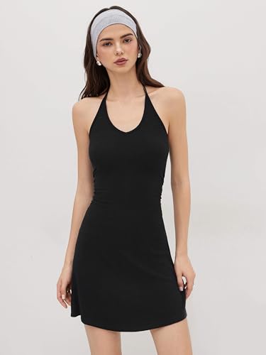 CIDER Womens Halter Dress Sleeveless Tie Back Backless Going Out A Line Casual Club MIni Dresses4