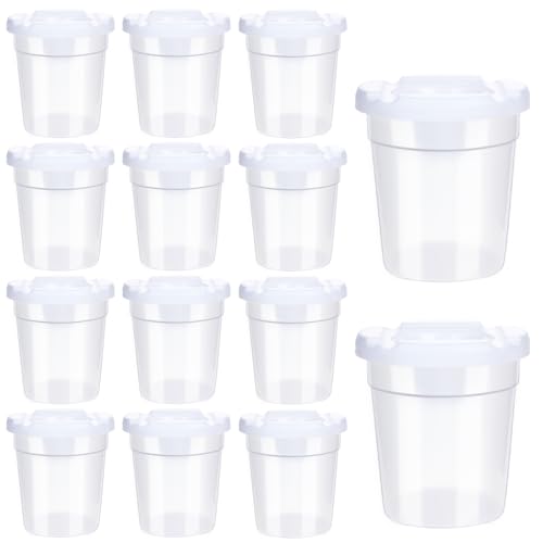 12 Packs No Spill Paint Cups for Kids Small Plastic Paint Containers with Lids Spill Proof Water Cup for Painting School Classroom Art Crafts Supplies