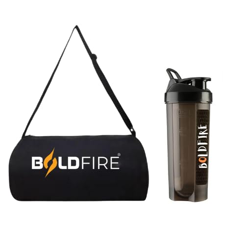 Gym Bag with Protein Shaker Bottle, Black Duffel Bag for Fitness, Travel, Sports