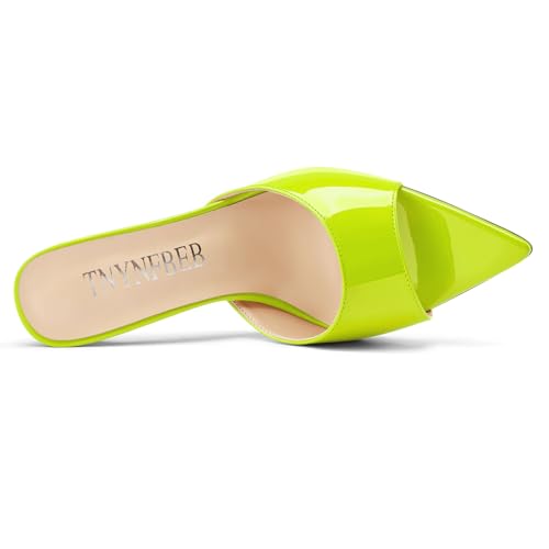 Image of TNYNFBEB Womens Stiletto High Peep Open Pointed Toe Sandals Mules Shoes Slip-on Slingback Office Party Dress Patent Leather Summer 3.9 Inches Heels