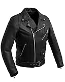 First Mfg Co - Fillmore - Men's Motorcycle Biker Riding Black Leather Jacket - 2X Large - Action Back Armor pockets Belted Grommets Gussets