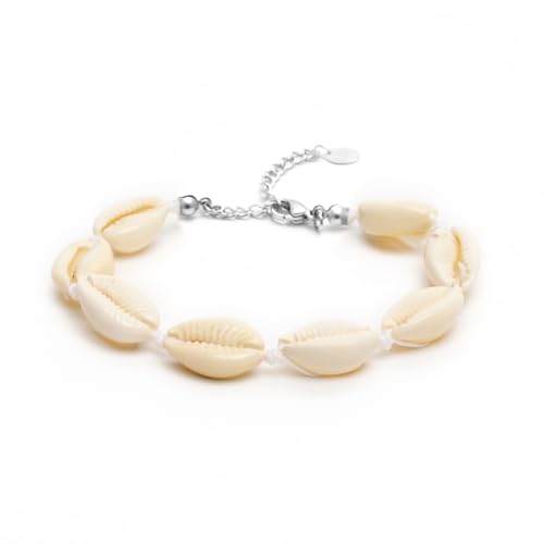 BERGERLIN Muschel Armband für Damen und Herren - Mit vergoldetem Verschluss und Echtheitszertifizierung (XS-S Weiss)