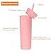 uxcell Skinny Tumbler with Lids and Straws, 16Oz Matte Pink Skinny Tumbler Bulk, Reusable Pastel Acrylic Tumbler, Double Wall Plastic Tumbler for Cold Hot Drinks, Coffee DIY