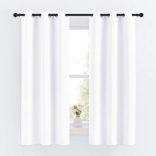 Image of NICETOWN Draperies Curtains Panels, Blocking Out 50% Sunlight Window Treatment Curtains, Grommet Small Window Drapes for Bedroom (2 Panels, 34 by 63, Pure White)