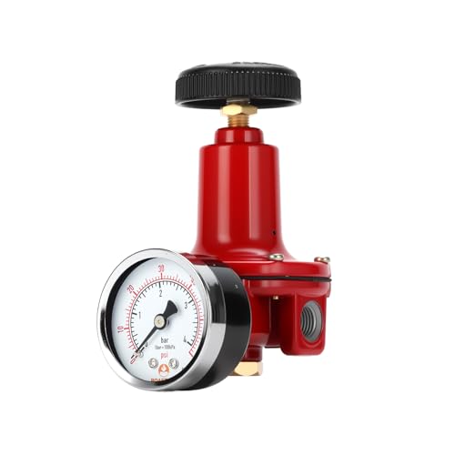 Roastove Propane Regulator Adjustable High Pressure Die Cast Aluminum 1/4 Inch FNPT Inlet/Outlet 2 Ports with pressure gauge 0-60PSI