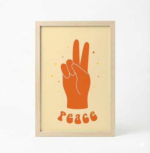 Image of BLINKART Peace Orange Aesthetic Modern Art Walls With Frame | Natural Wood Texture | Living Room Bedroom Office Wall Decoration | Poster Home Decor Frames Wall Bedroom | 12x8 Inches (D76)