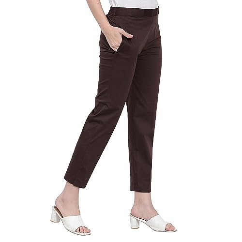 Image of BLUE STAR SHARK Stretchable Cotton Lycra Cigarette Pants | Versatile and Stylish Women's Pants | Comfortable Slim Jeggings | Ankle Length Straight Trousers for Office, Formal, Casual Wear