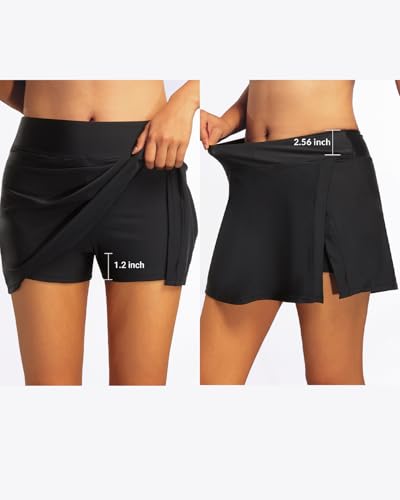 Image of Women Swim Skirt Tummy Control Swimsuit Skirt with Built-in Shorts High Waisted Split Swim Bottom (Available in Plus)
