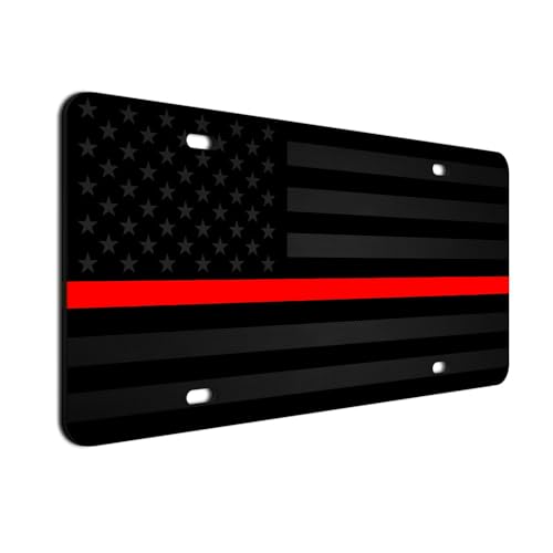 Black and Thin Red Line American Flag License Plate - 6