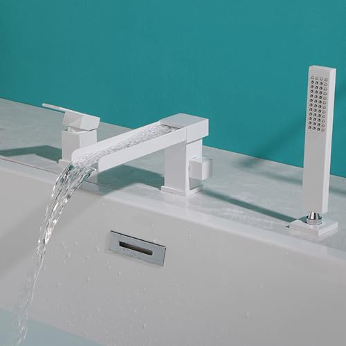 Robinet de baignoire 3 trous blanc avec douchette sur pont CMBSSTFC