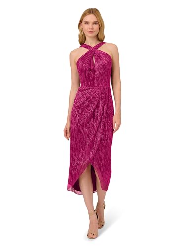 Image of Adrianna Papell Women's Halter Crinkle Metallic Dress