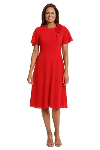 Image of London Times Women's London Times Women's Dresses Rosette Flutter Sleeve Fit and Flare Duchess Guest of Shower Mother of The Bride Feminine