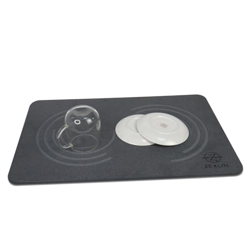 Quick Dry Stone Drying Mat for Kitchen Counter (24 inches x 15.6 inches, Dark Gray), Eco-Friendly Diatomaceous Earth Mat, Non-Slip Resistant,