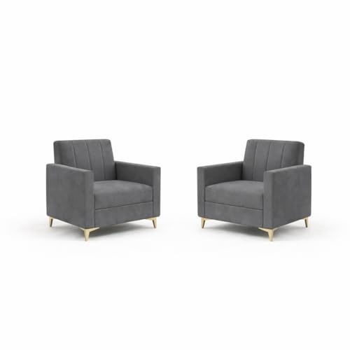 Image of Marvello 3+1+1 Fabric Sofa Set for Living Room | Soft Velvet Upholstery, Sturdy Wooden Frame | Stylish Sofa for Hall & Office Spaces (Dark Grey)