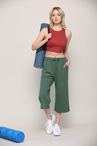 Image of Lock and Love Womens Capri Pants Loose Yoga Pants Wide Leg Drawstring Comfy Lounge Pajama Capris Sweatpants with Pockets