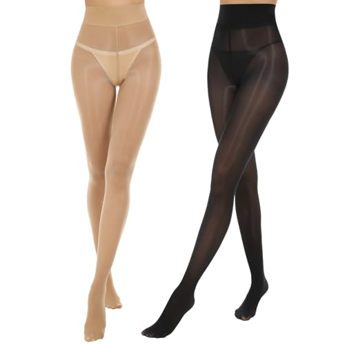 Image of Shiny Pantyhose for Women High Waist Silk Oil Shimmer Sheer Tights