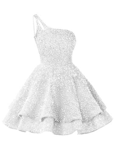 Sequin Homecoming Dresses for Teens Sparkly Layered One Shoulder Short Prom Dresses 2024 Cocktail Party Dress