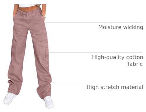 Image of Lepunuo Cargo Pants for Women High Waisted Casual Pants Baggy Stretchy Wide Leg Y2K Streetwear with 6 Pockets