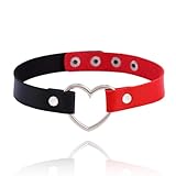 Tgirls Halloween Punk Choker Necklace Black Love Heart Leather Collar Gothic Necklaces for Women (Black and Red)