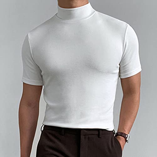 Men's Summer Mock Turtleneck T Shirt Solid High Collar Short Sleeve Tops Basic Slim Undershirt Tees2