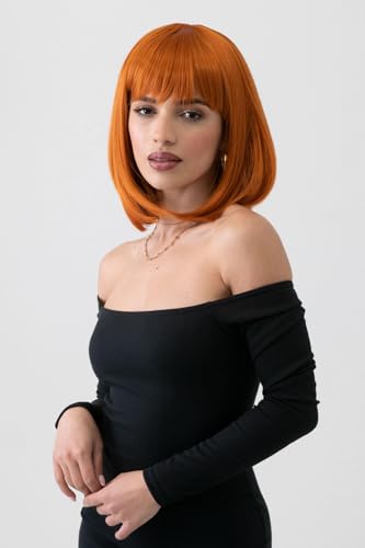Perruque bob rousse lisse cheveux mi-longs roux ginger - 3