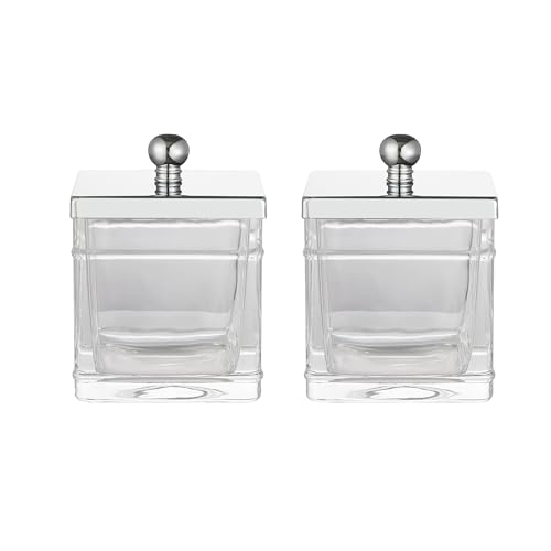 Indecor Home Glass Cotton Jar Holder 2 Pack– Silver/Chrome Lid,
