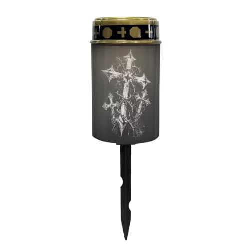 Image of Poceacles Solar Powered Outdoor Lights Cemetery Solar Memorial Lights Outdoor Waterproof Landscape Candles for Yard Patio Lawn Home Decor, Cross Print Black