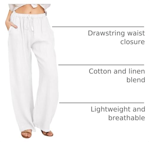 Image of CHARTOU Women's Summer Drawstring Waist Wide Leg Loose Cotton Linen Palazzo Pants